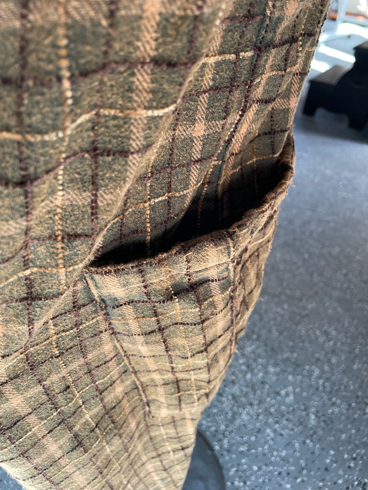 Olive Plaid Woven Barrel Pants