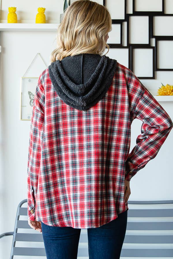 Red and Black Flannel Hoodie