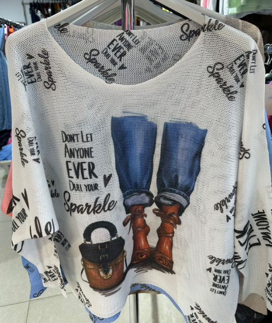 White Fashion Summer Knit Printed Sweater