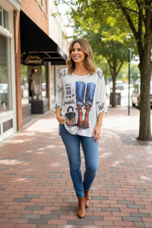 White Fashion Summer Knit Printed Sweater