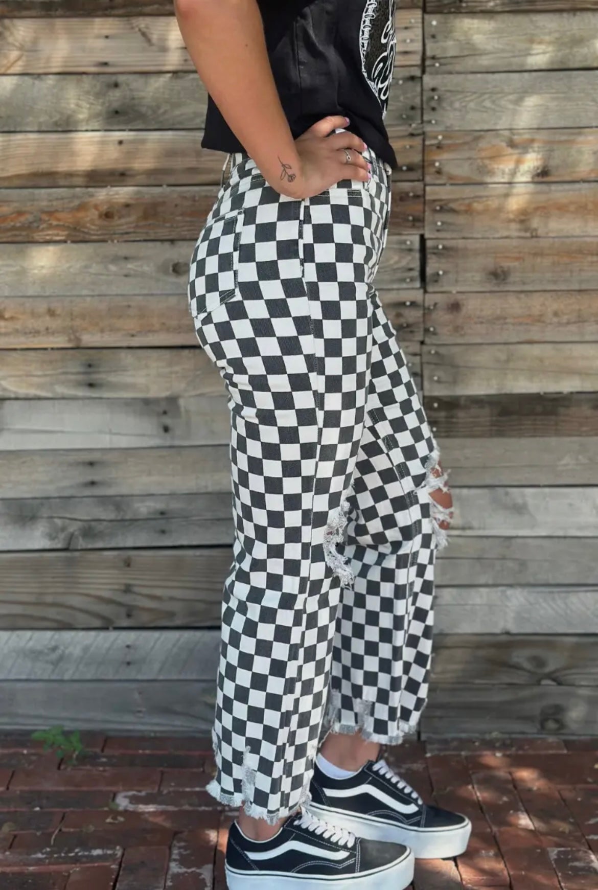 Faded Black & White Checkered Jeans