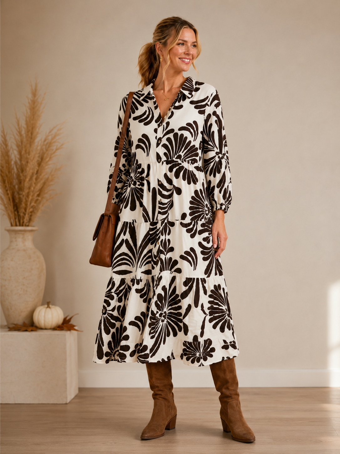 Pine Apparel - Linique Button Down Tiered Midi Dress - XL
