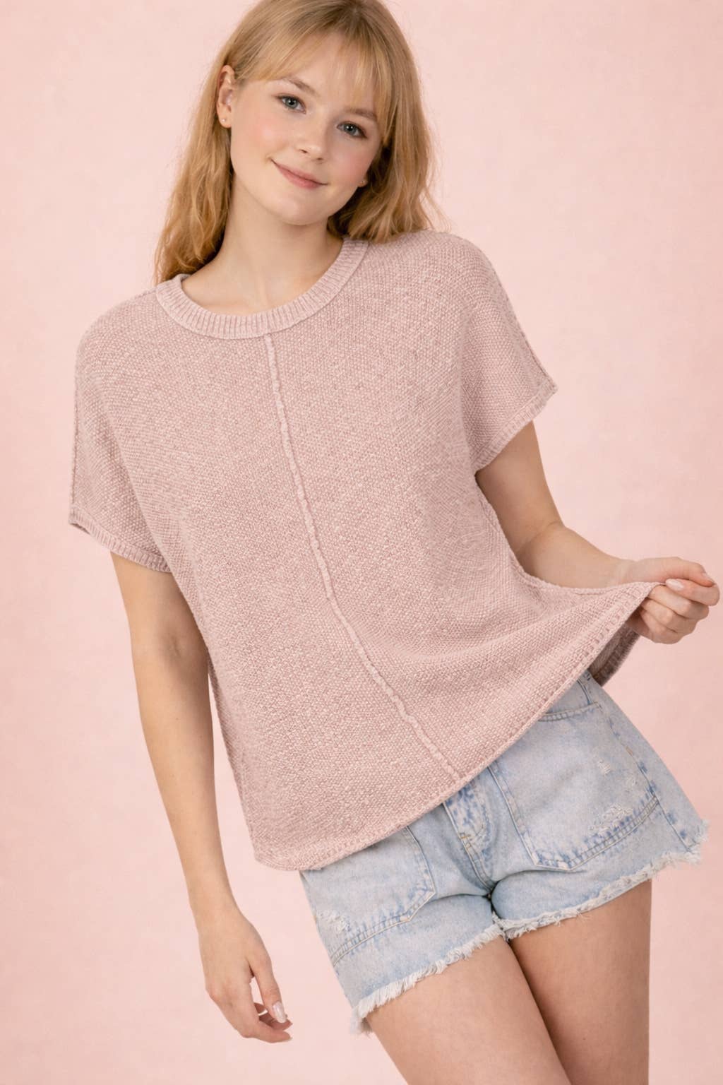 Beige Mineral Washed Knit Casual Sweater