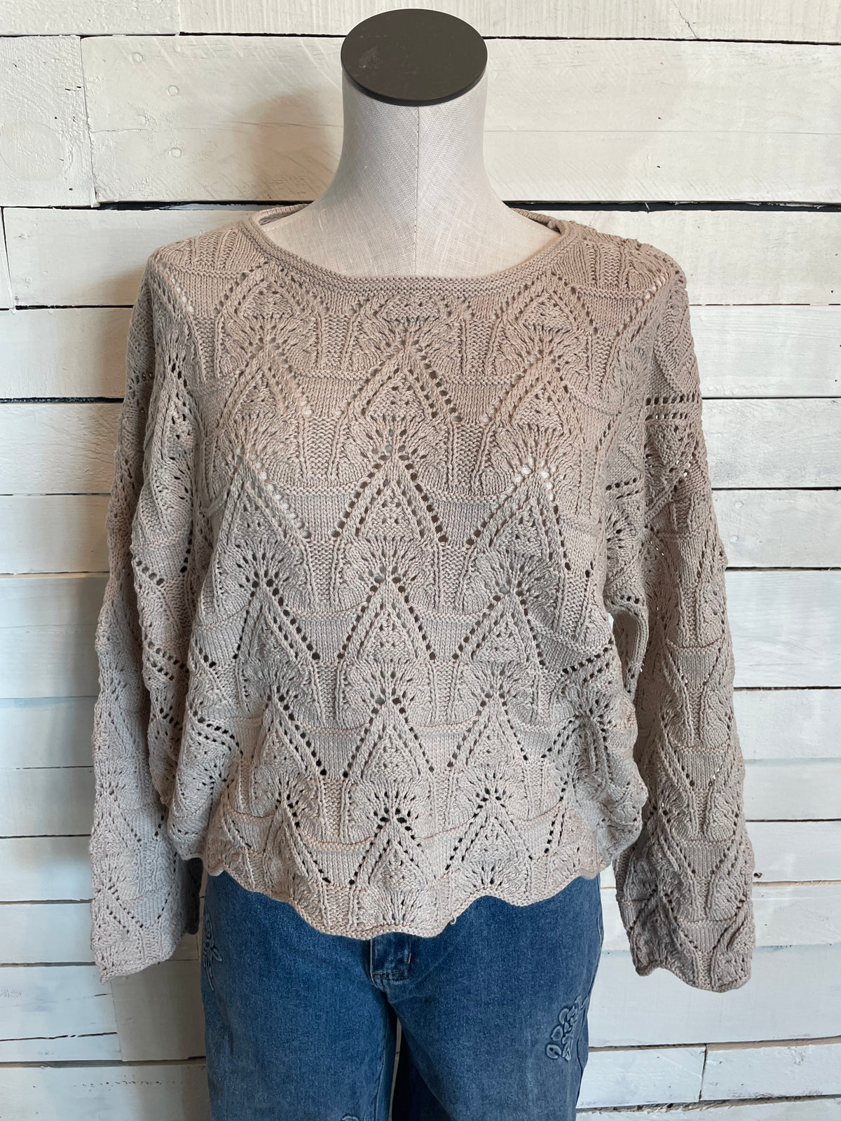 Natural Triangle Crochet Knit Sweater