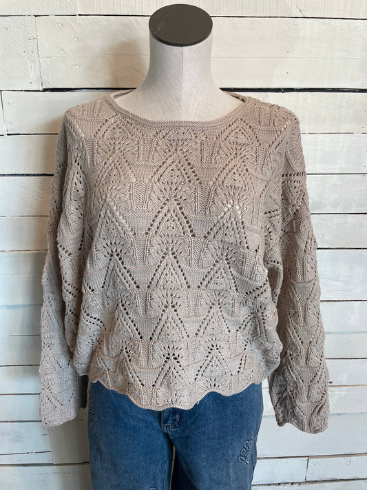 Natural Triangle Crochet Knit Sweater