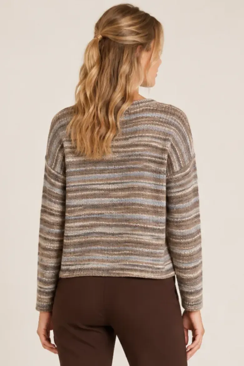 Brown Multi Stripe Drop Shoulder Sweater