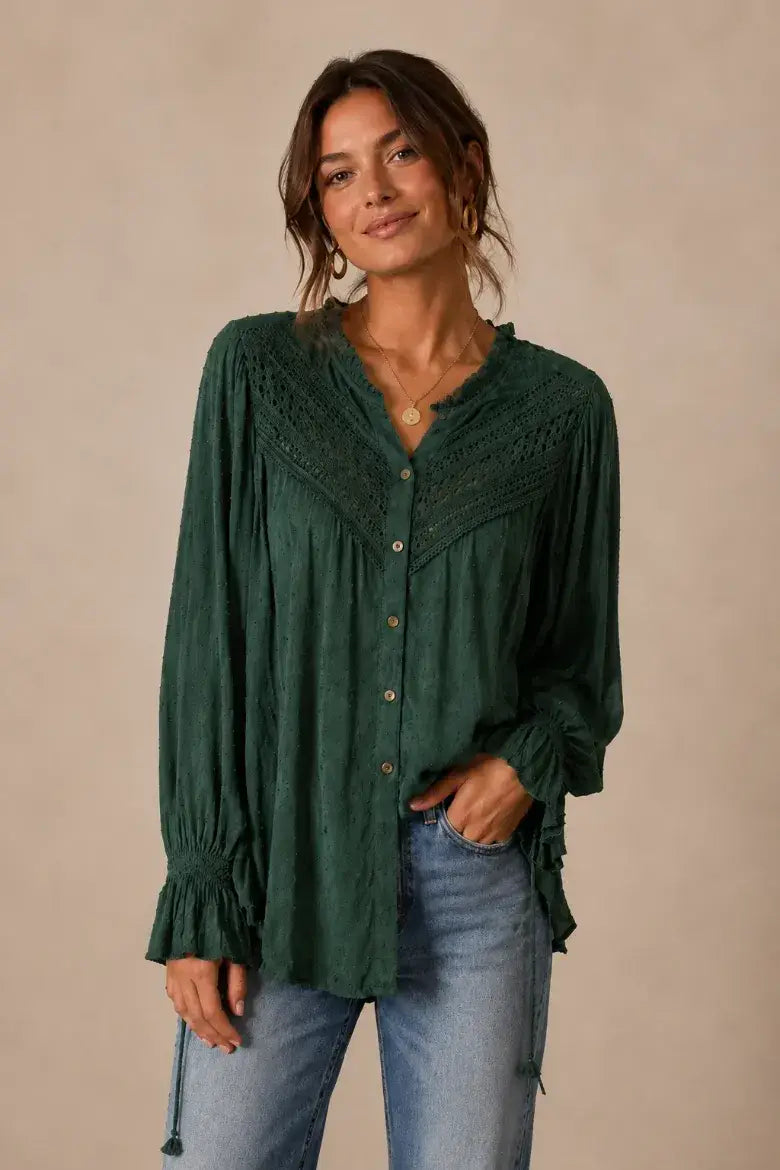Forest Swiss Dot Blouse