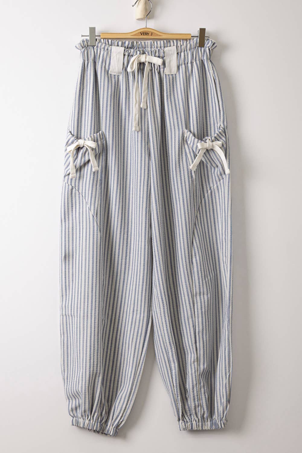 White & Black Striped Bow Pants