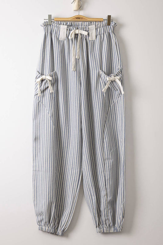 White & Black Striped Bow Pants