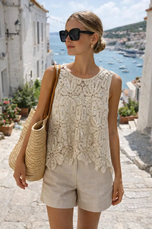 Sequin Crochet Tank Top