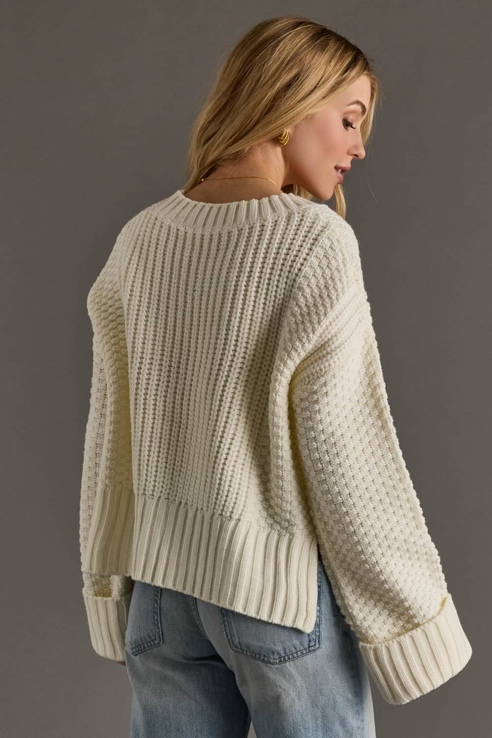 Ivory Knit Cropped Button Up Cardigan