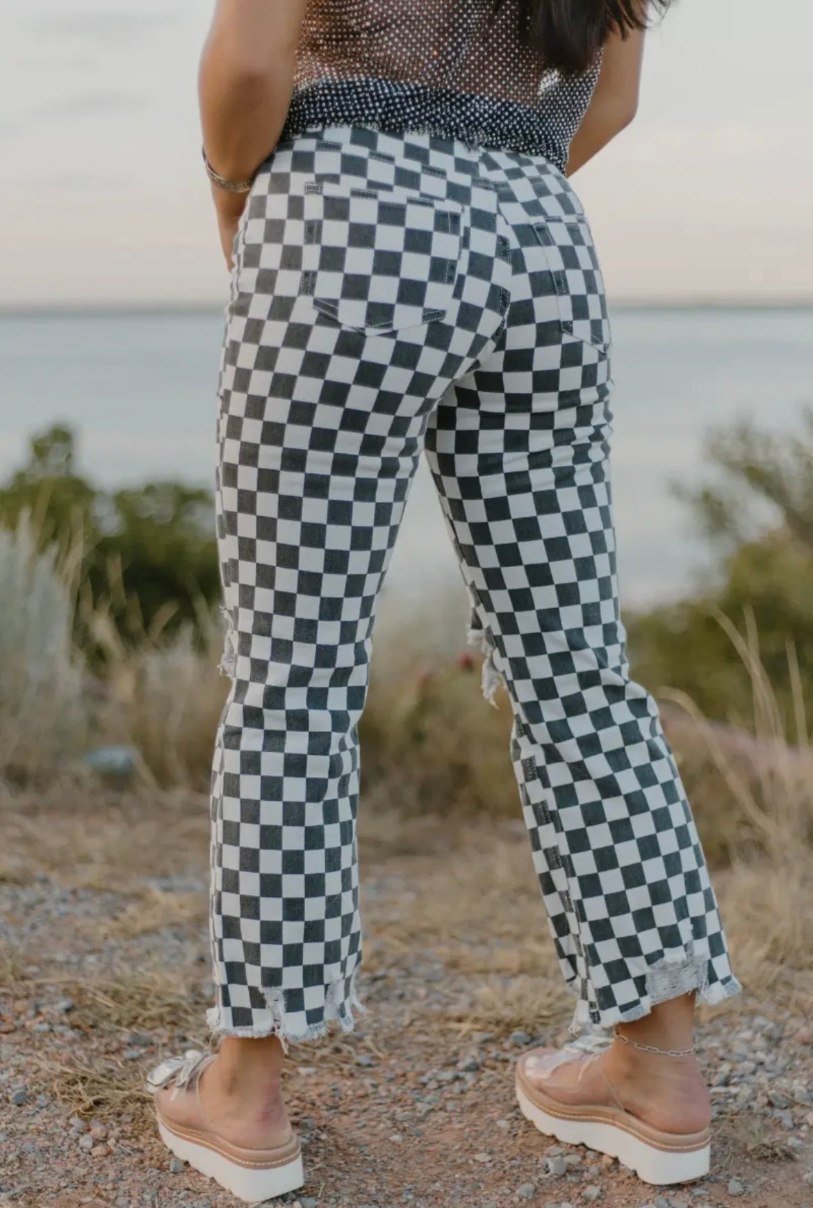 Faded Black & White Checkered Jeans