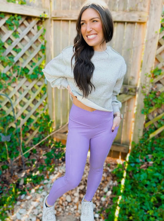 Purple Ribbed Leggings