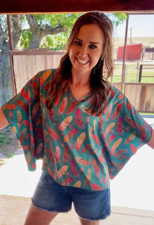 Turquoise & Feathers Top - Style Junkie Boutique
