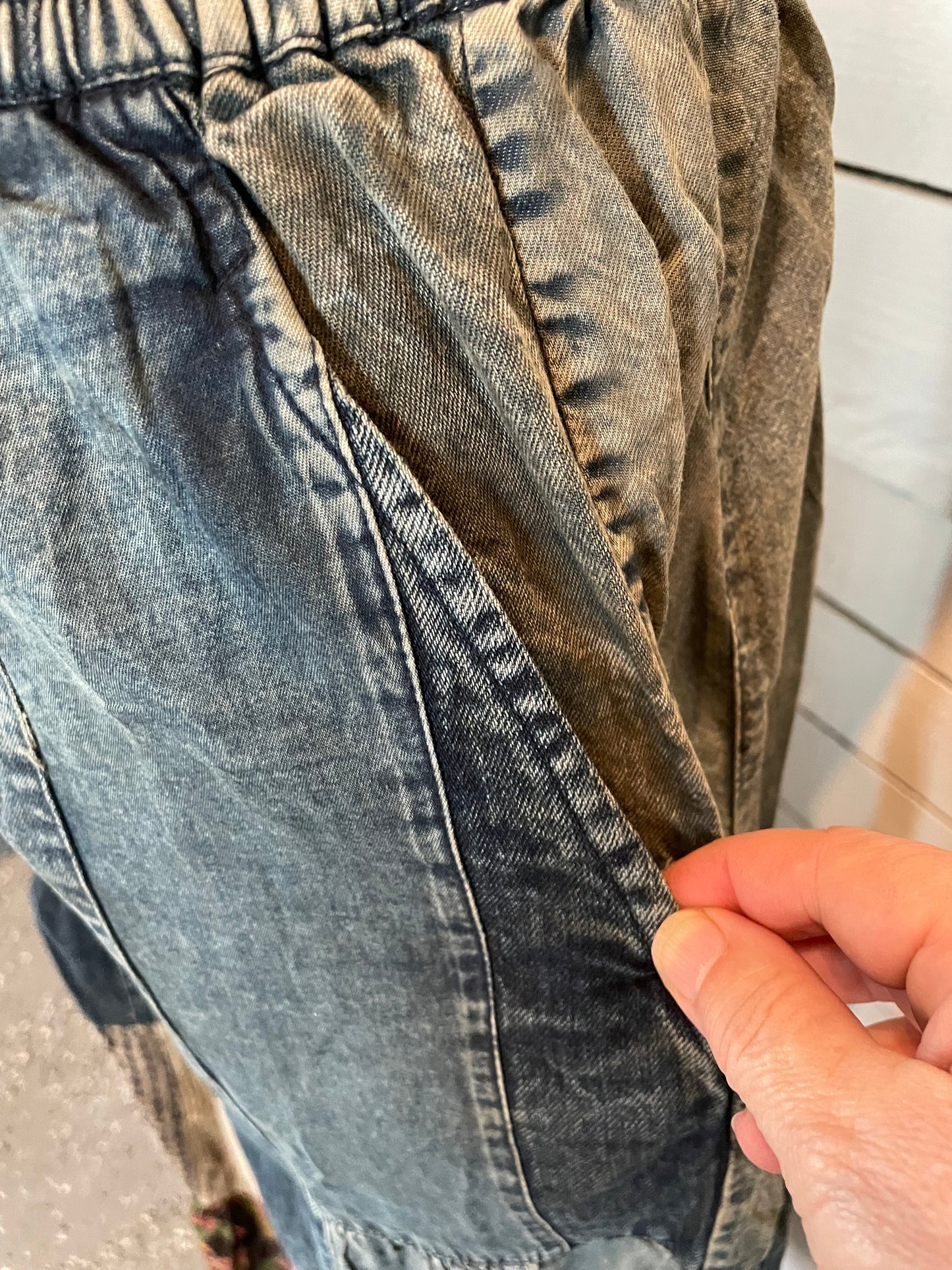 Boho Tiered Denim & Patch Pants