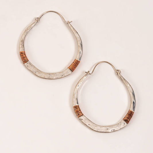 Silver and Copper Hammered Hoop Earrings