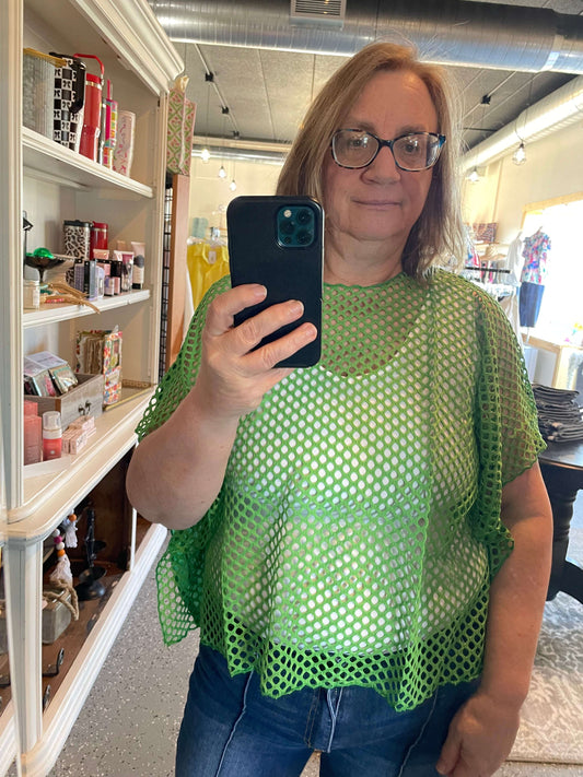 Mesh Green Poncho - Style Junkie Boutique