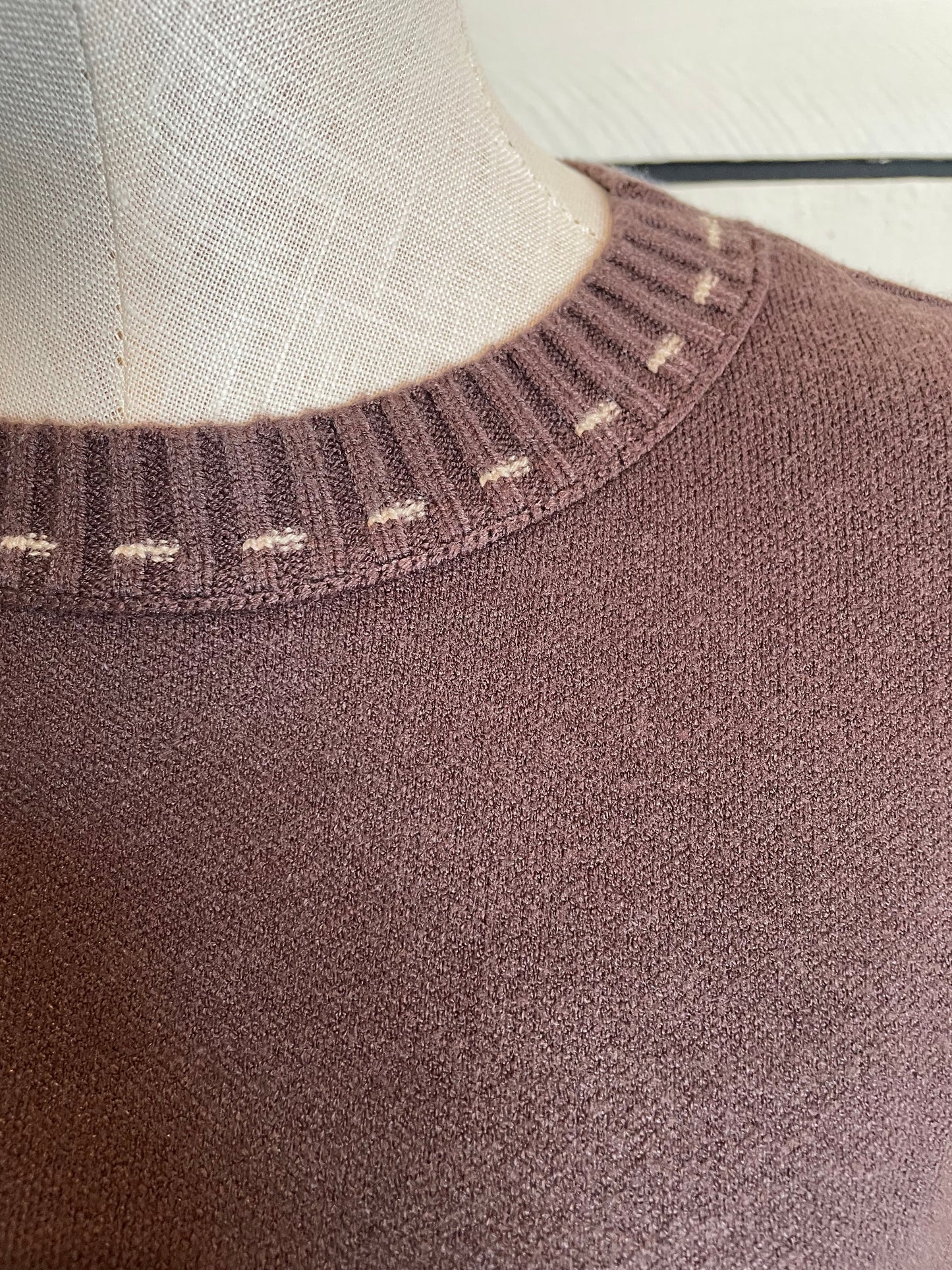 Dark Mocha Stitch Detail Crew Neck Sweater