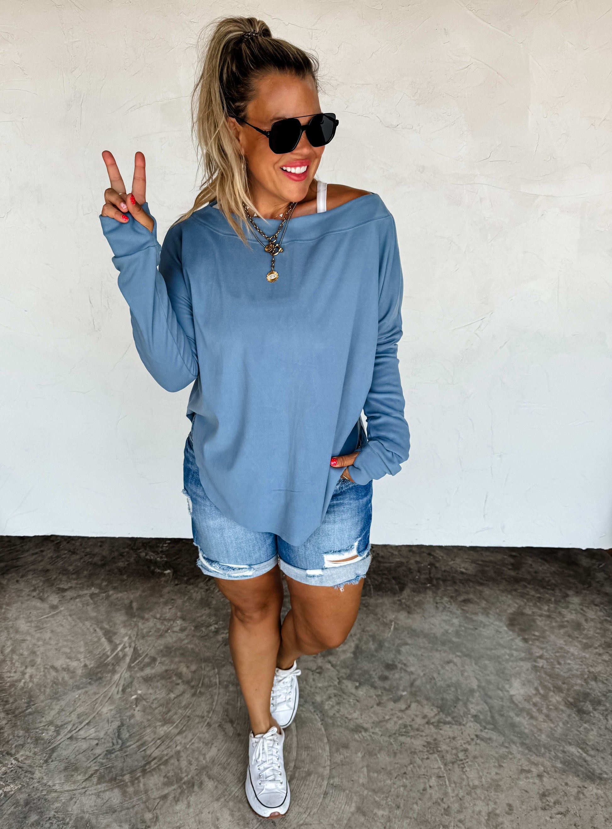 blue oversize sweatshirt