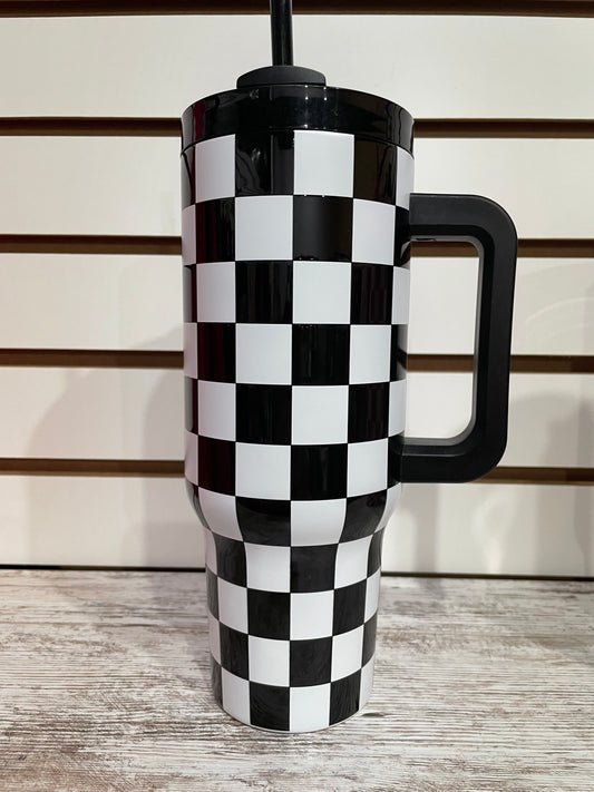Black & White Checkered Tumbler