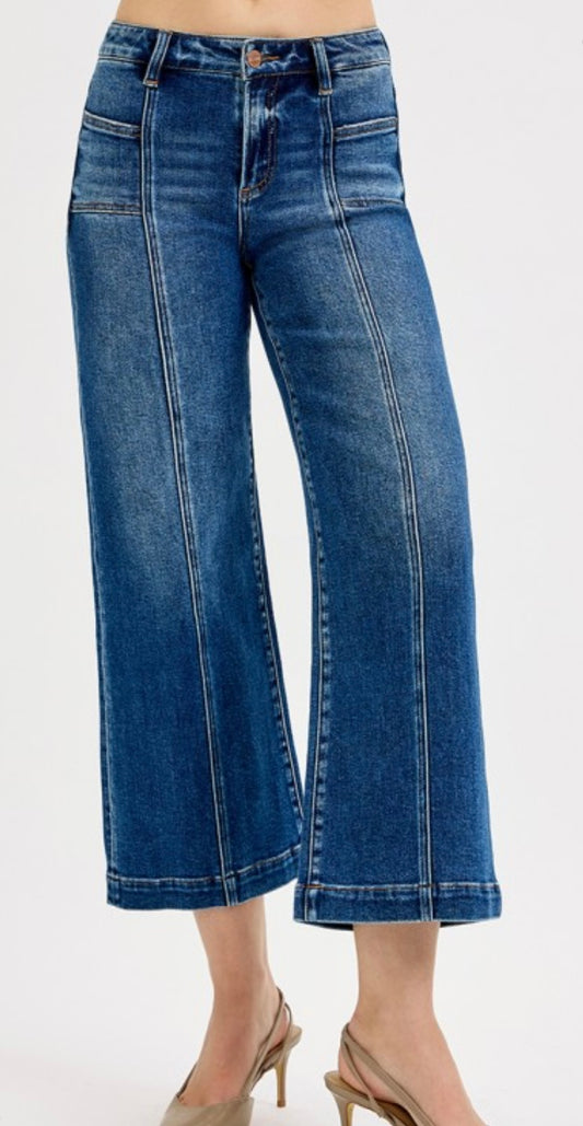 Risen Mid Rise Wide Ankle Jeans