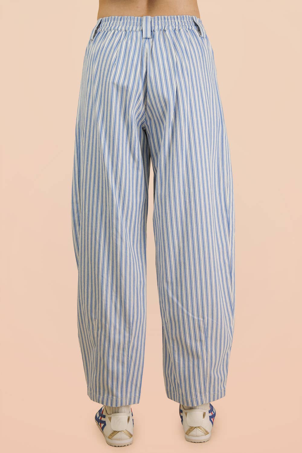 Blue Striped Denim Barrel Pants