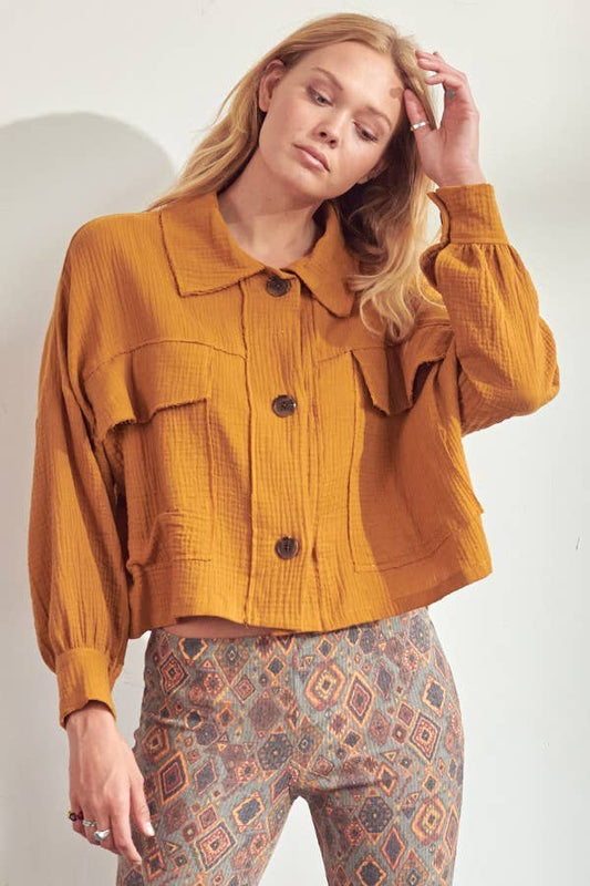 camel cropped shacket