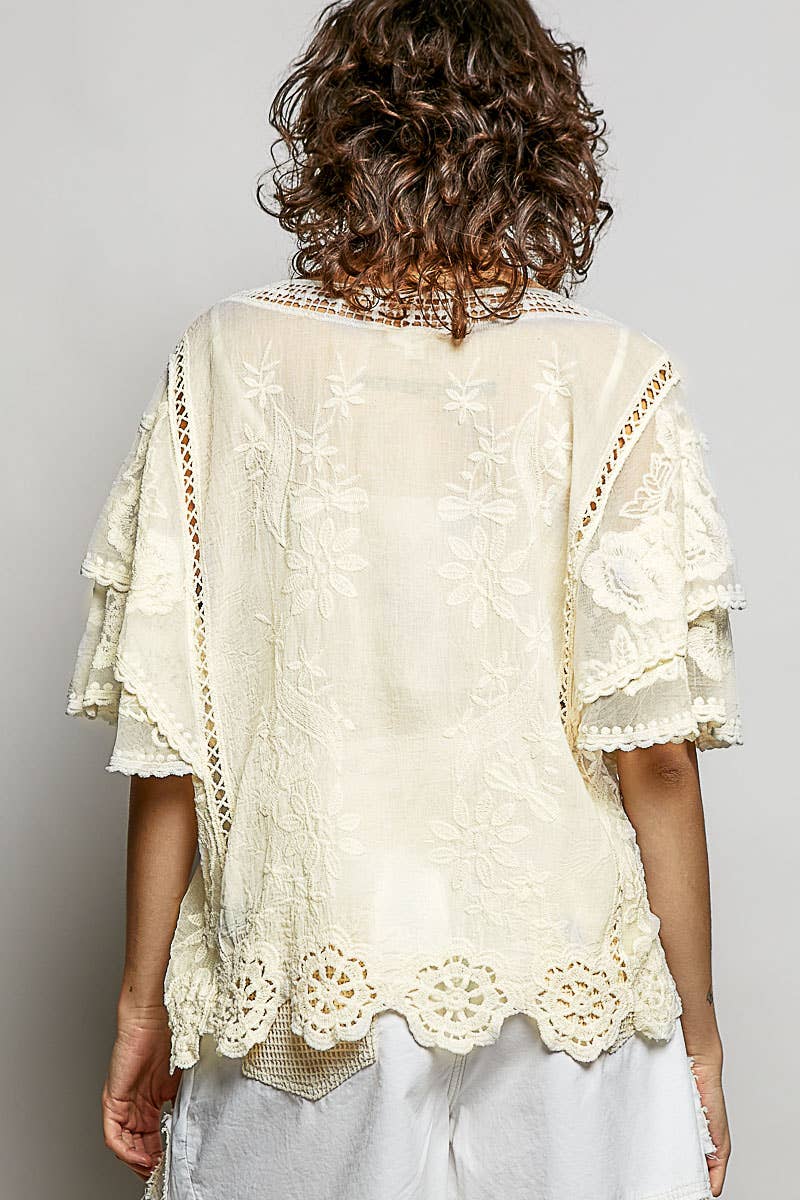Natural Crochet Trim Top