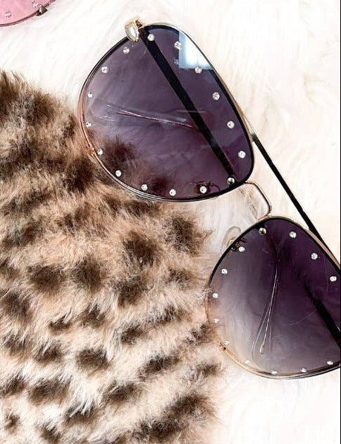 Studded Aviator Sunglasses - Brown