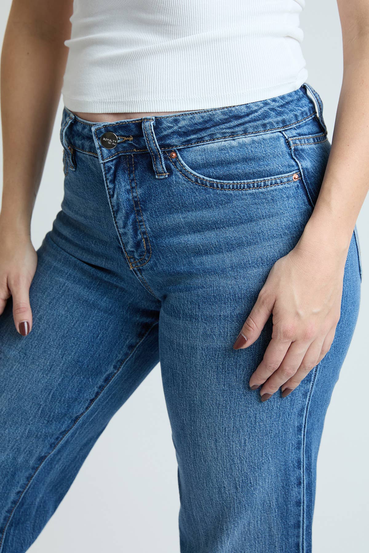 High Rise Wide Leg Jeans with Raw Hem - Medium Wash