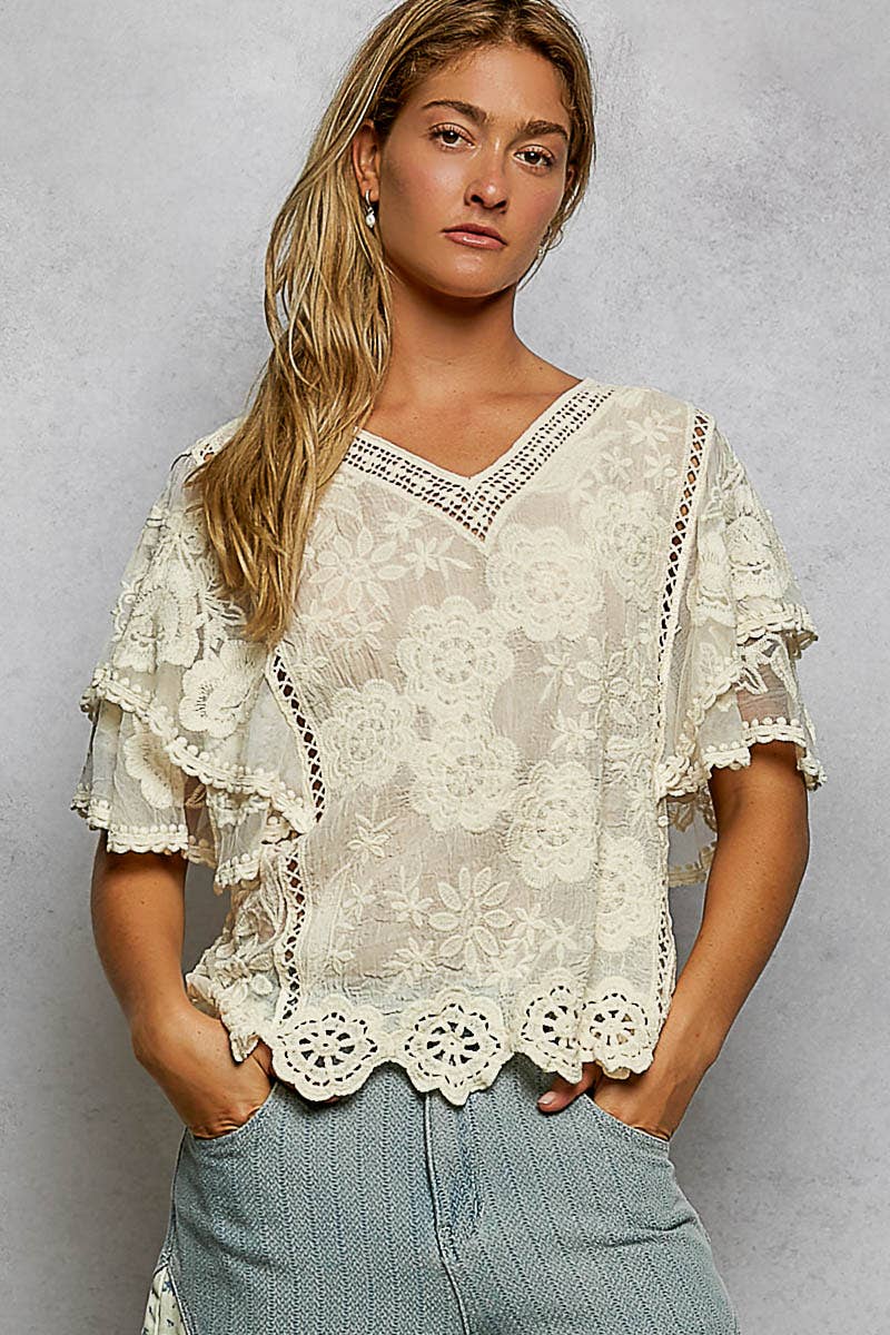 Natural Crochet Trim Top