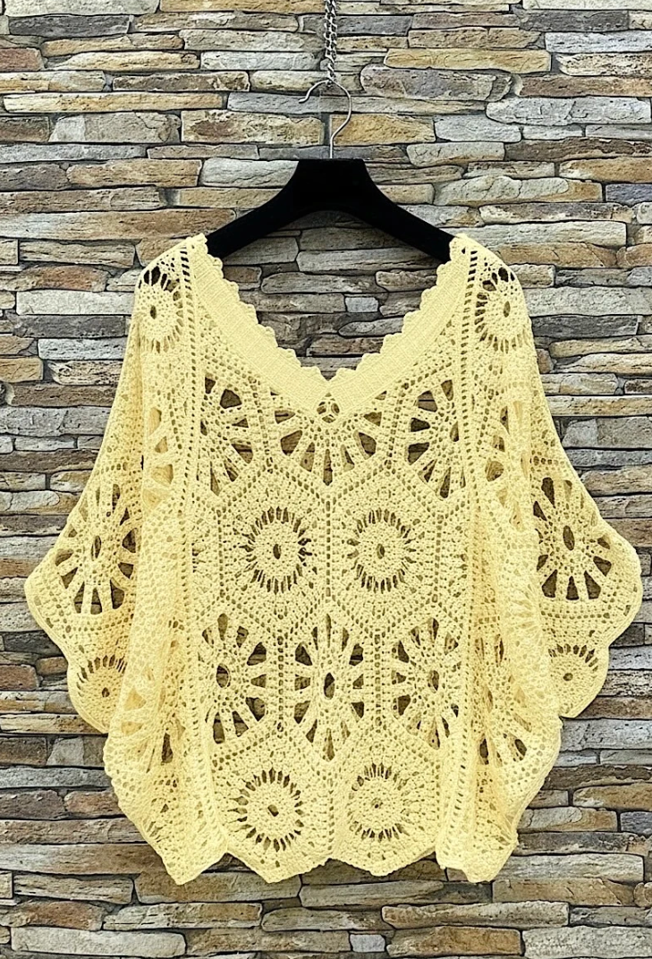 Yellow Crochet Cotton Poncho Top