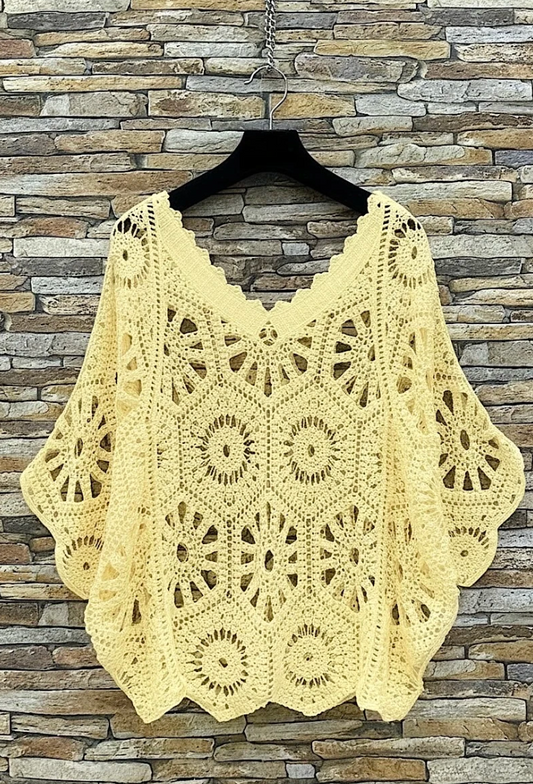 Yellow Crochet Cotton Poncho Top