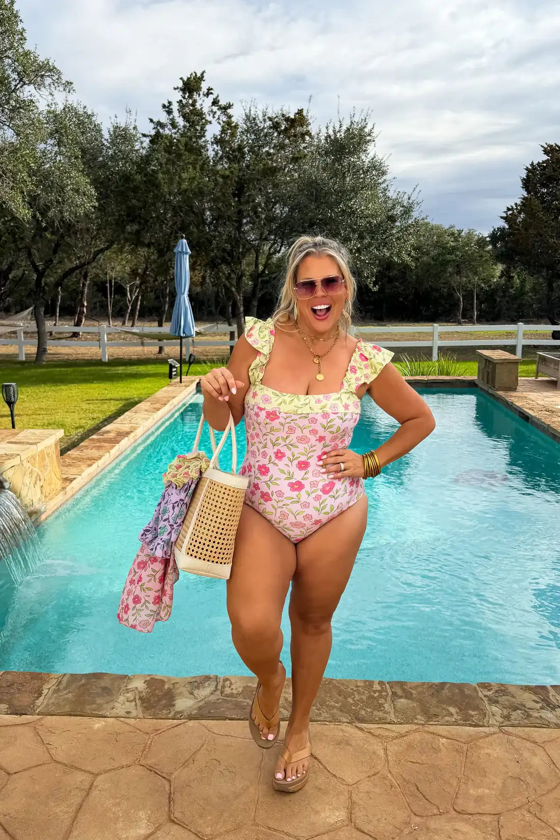 Floral Swimsuit with Skirt Set