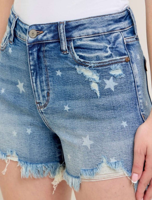 Judy Blue Distressed Star Shorts