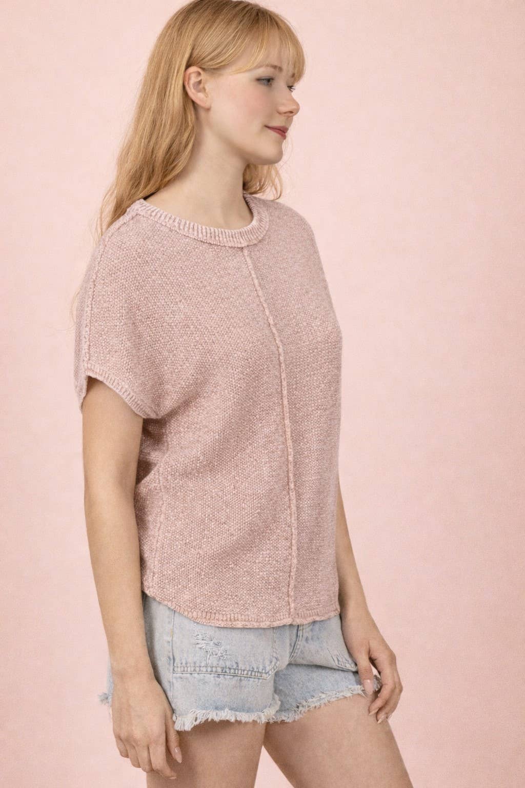 Beige Mineral Washed Knit Casual Sweater