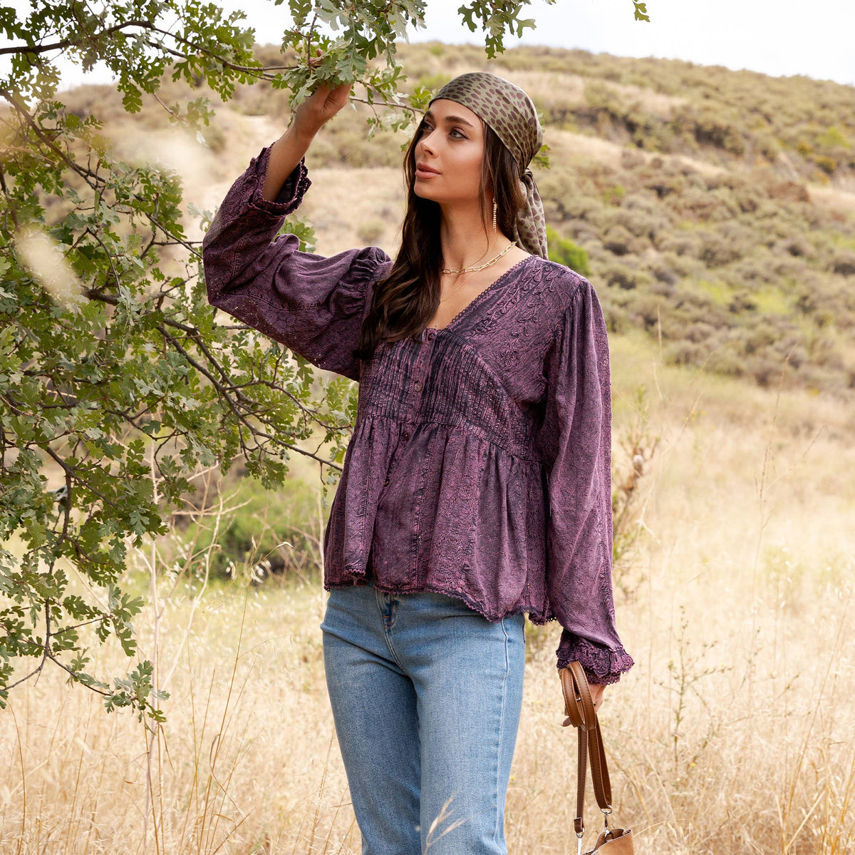 Young Threads - Vintage Boho Embroidered Lace V-Neck Peplum Top NEW - MULBERRY / REGULAR (S-M-L-XL 2-2-2-1)