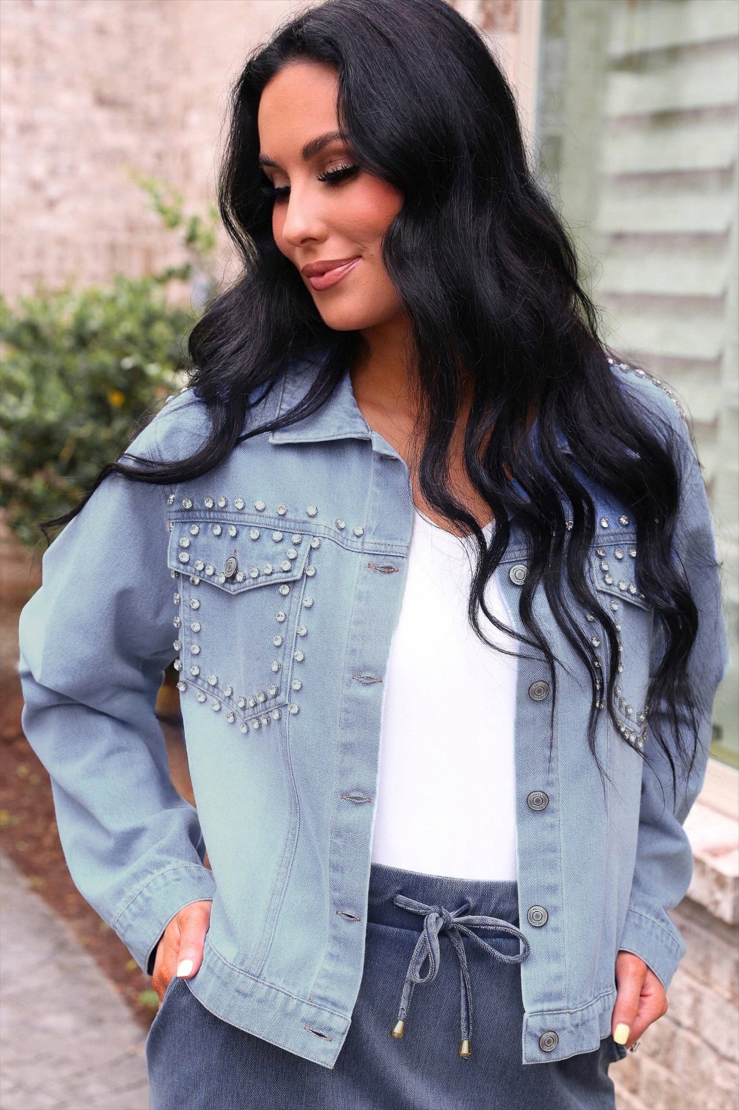 Stella Rhinestone Light Denim Jacket
