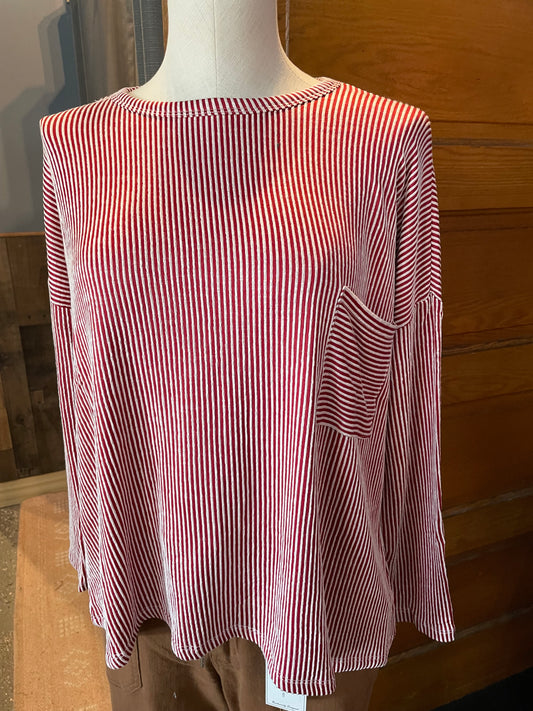 Red Ribbed Striped Top