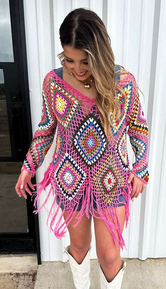 Pink Boho Crochet Top