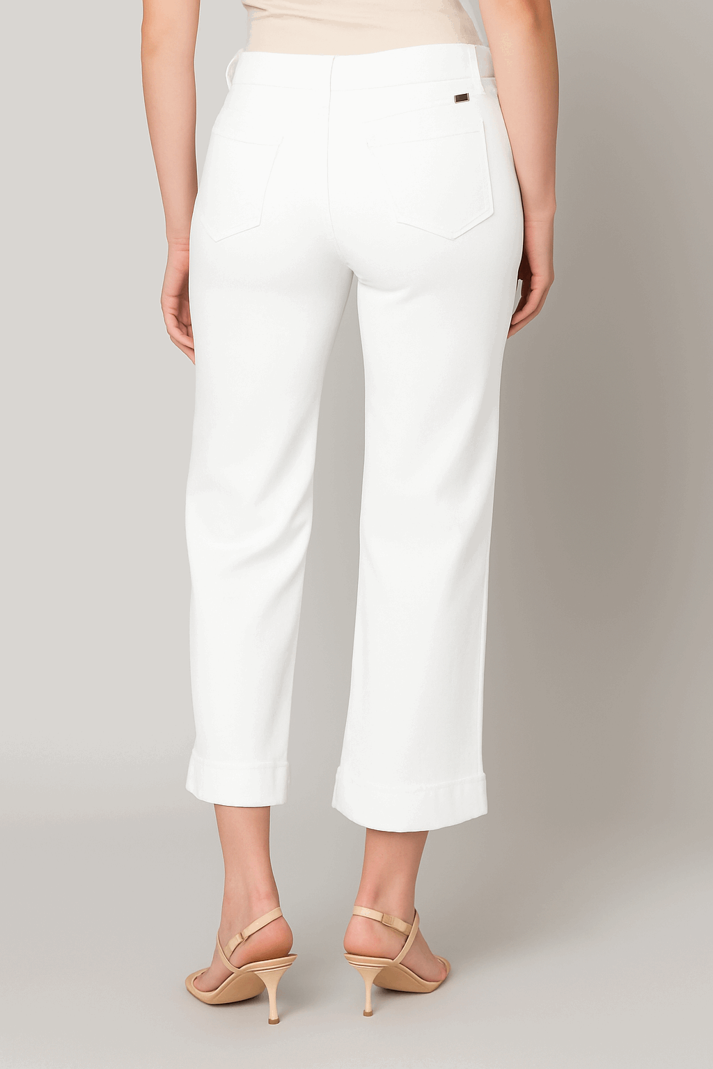 Mid Rise White Cropped Wide Leg Jean
