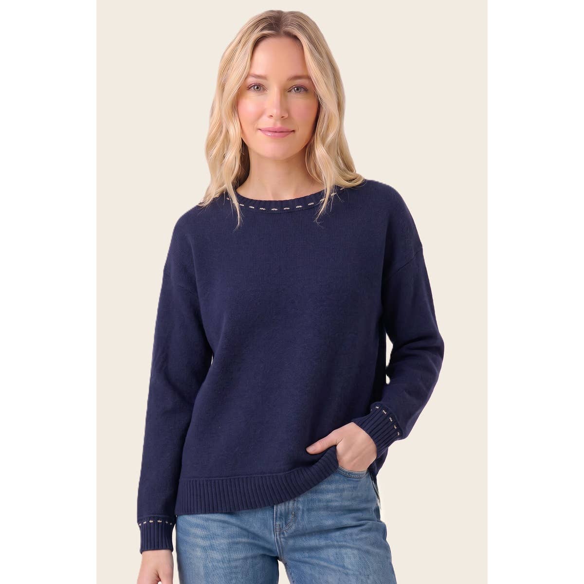 Navy Stitch Detail Sweater