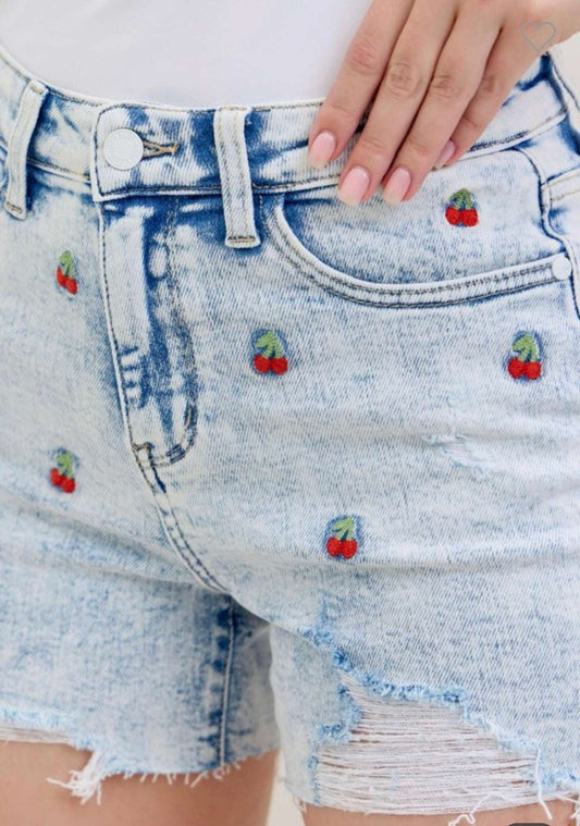 Judy Blue shorts with embroidered cherries