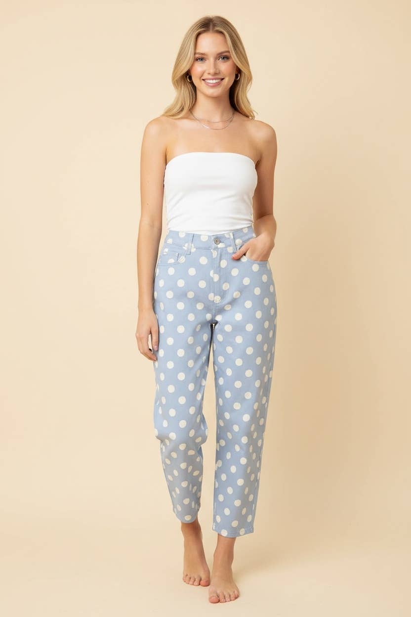HEIMISH - HP40176 Polka Dot High Rise Straight Leg Pants - TAUPE/WHT / 3-2-1(1X-2X-3X)