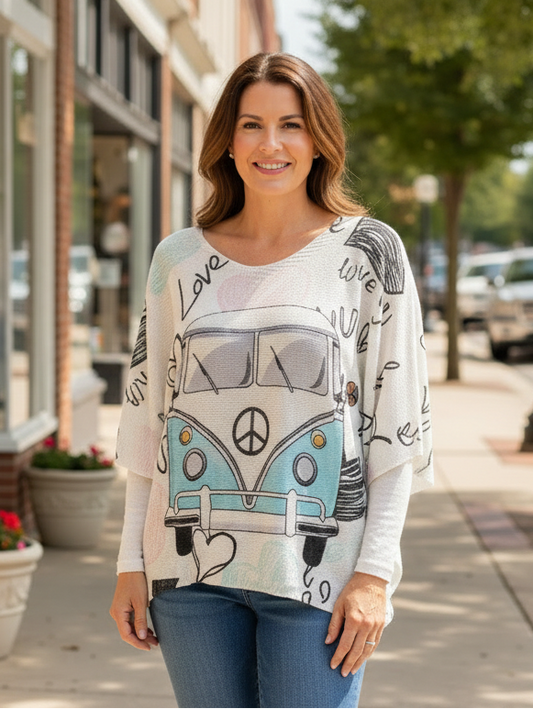 Love Van Knit Printed Sweater