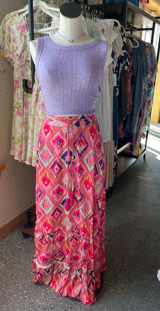 Pink Abstract Maxi Skirt