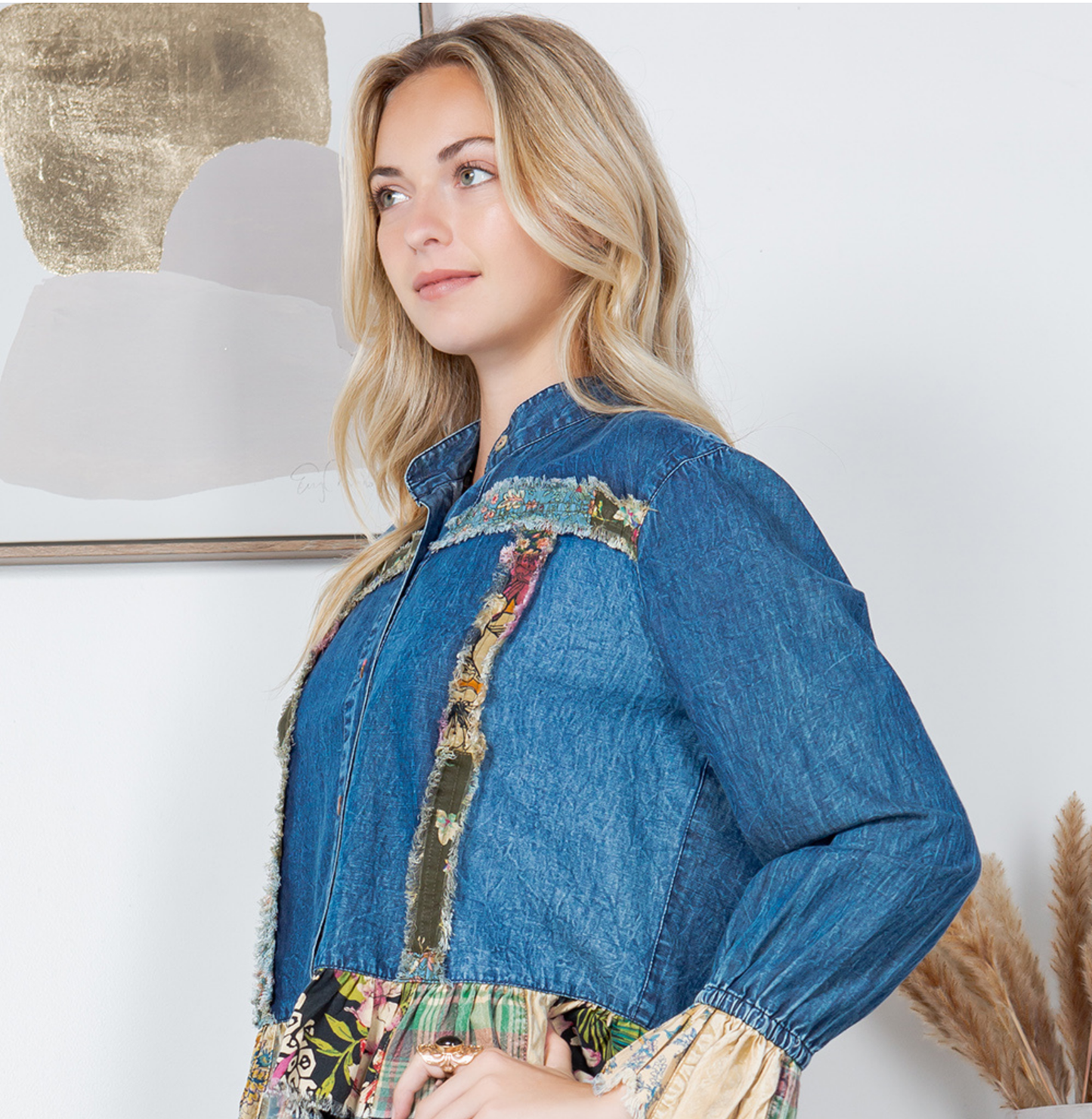 Patch Cropped Denim Jacket