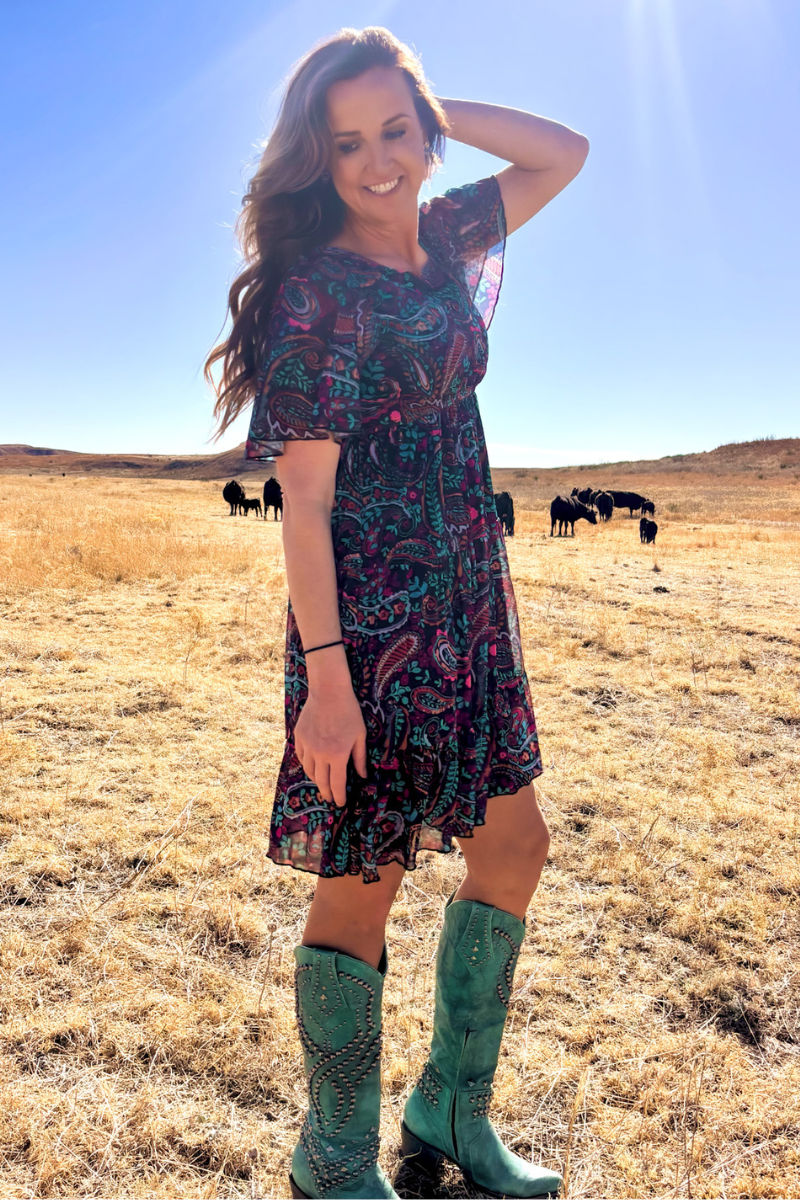 Black Paisley Mesh Overlay Dress