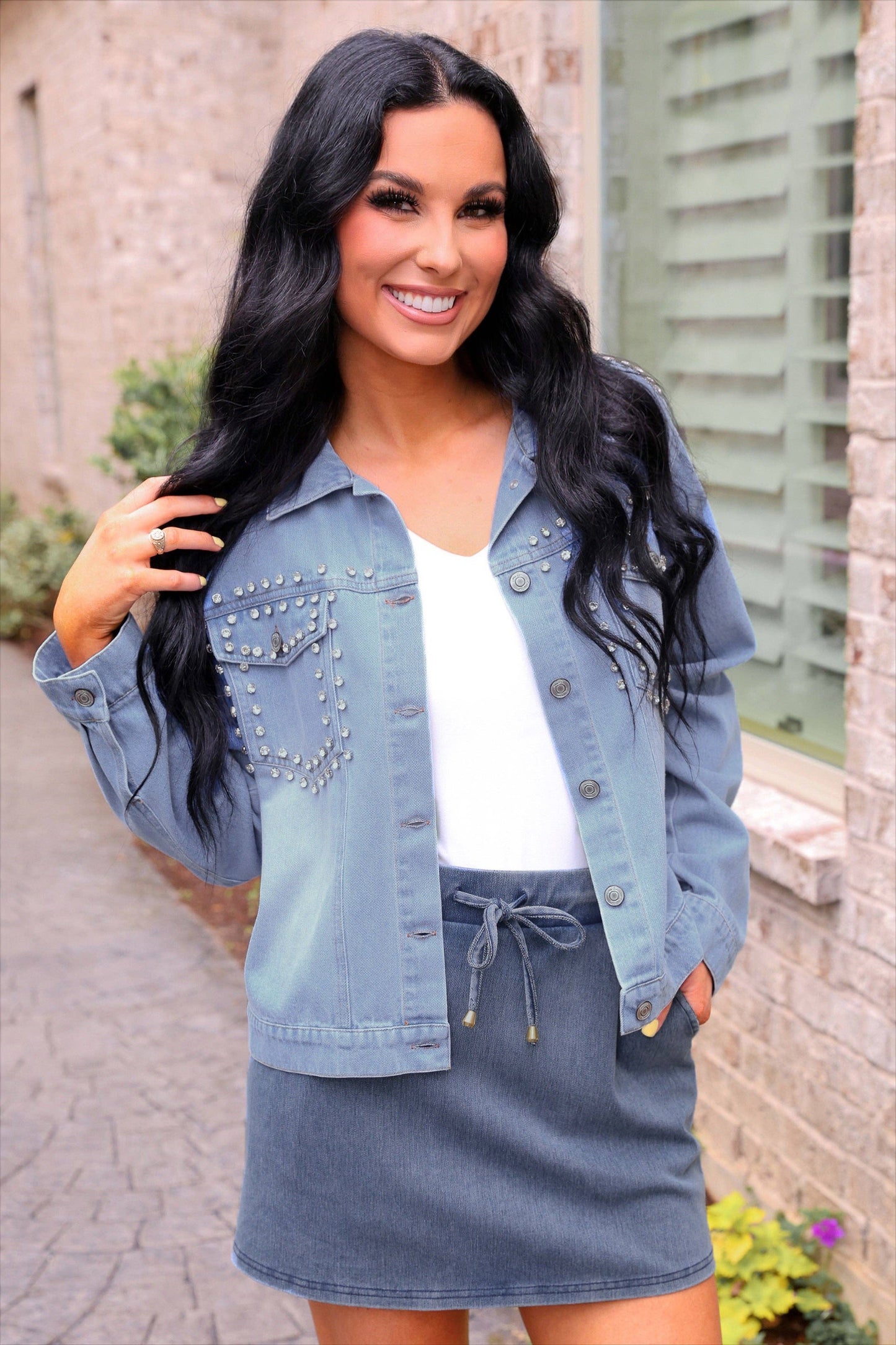 Stella Rhinestone Light Denim Jacket