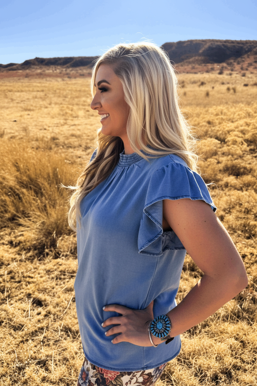 Babydoll Denim Top Light Wash